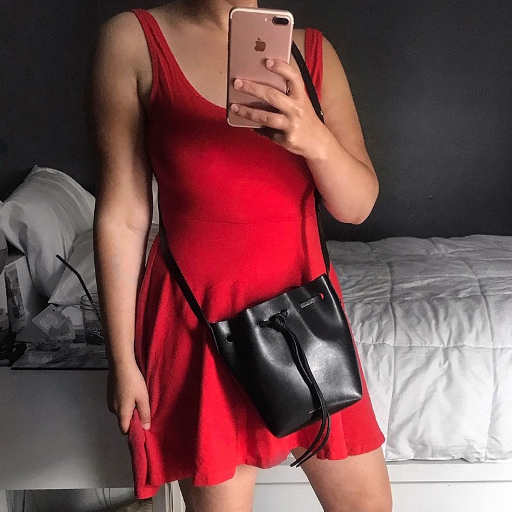 Mansur Gavriel Black/Flamma Mini Mini Bucket Bag